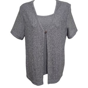TR Bentley Vintage Knit Layered Top w/ Attached Front Button Cardigan